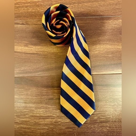 🍂SALE🍂Like New JOS. A. BANK 100% Silk Blue and Orange Striped Repp Necktie - Picture 1 of 11